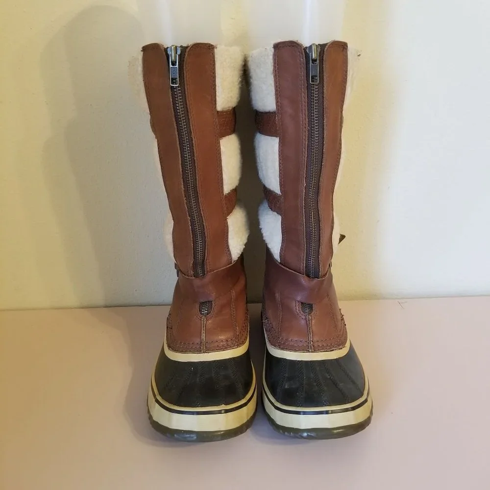 Sorel 7 Brown Tall Boots Helen of Tundra Leather Waterproof Zip Up